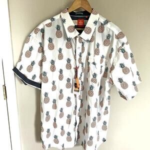 Free Planet Men's Pineapple Pattern Short Sleeve Shirt Button Down Size 3XL NWT
